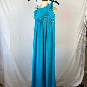 Adrianna Papell Gorgeous Teal One Shoulder Beaded Maxi Gown - Size 0